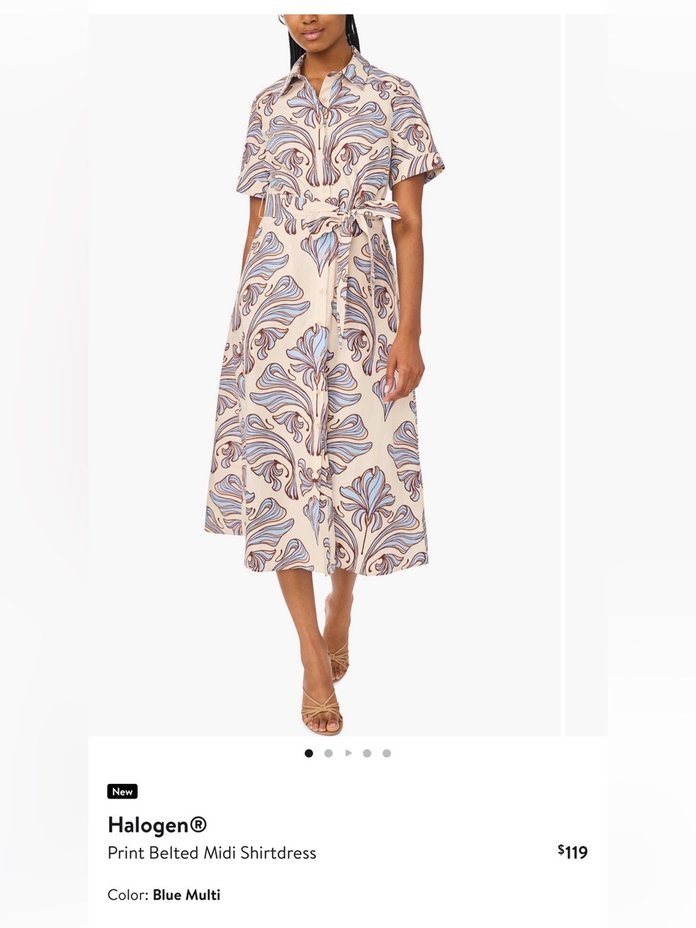 Halogen Print Belted Midi Shirtdress L